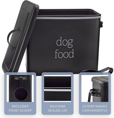 AuldHome Design Retro Dog Food Canister (Black); Modern Farmhouse Style Storage Bin for Pet Food in Kuwait