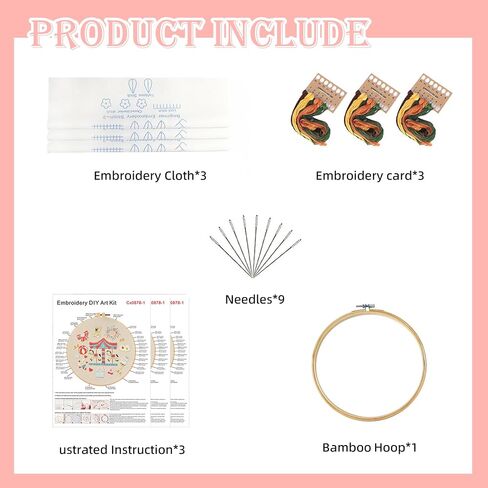 KEKEMEOW 3 Sets Embroidery Kit for Beginners, Stitches with Wild Flower Patterns, DIY Cross Stitch Kits for Adults, Needlepoint Hand Embroidery Kit with Stamped Pattern、Instruction、Hoop in Saudi Arabia
