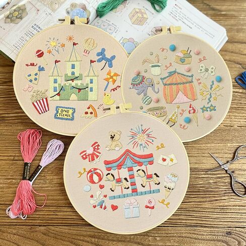 KEKEMEOW 3 Sets Embroidery Kit for Beginners, Stitches with Wild Flower Patterns, DIY Cross Stitch Kits for Adults, Needlepoint Hand Embroidery Kit with Stamped Pattern、Instruction、Hoop in Saudi Arabia