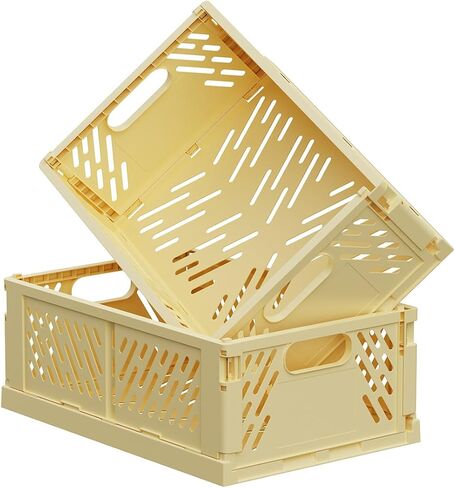 2-Pack Collapsible Plastic Storage Baskets for Organizing, Stackable Storage Bins - Space-Saving for Classroom, Kitchen, Bathroom, Office & Bedroom,Foldable Crates (white,16.89 x 6.46 x 11.54in) in Saudi Arabia