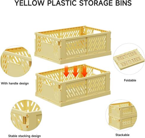 2-Pack Collapsible Plastic Storage Baskets for Organizing, Stackable Storage Bins - Space-Saving for Classroom, Kitchen, Bathroom, Office & Bedroom,Foldable Crates (white,16.89 x 6.46 x 11.54in) in Saudi Arabia