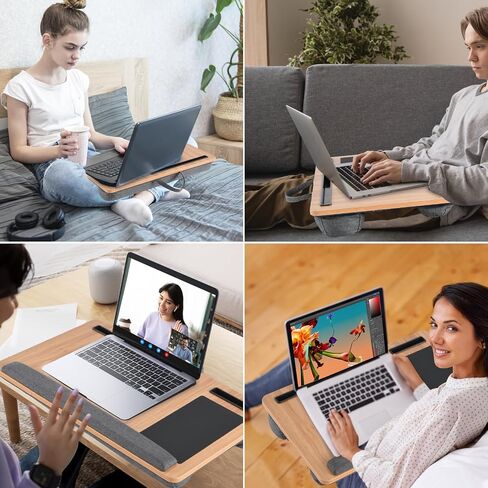 Laptop Lap Desk with Cushion, Computer Lap Desk Fits Up to 17" Laptops with Anti-Slip Strip, Mouse Pad,Carrying Handle and Phone Holder for Bed,Sofa,Black in Saudi Arabia