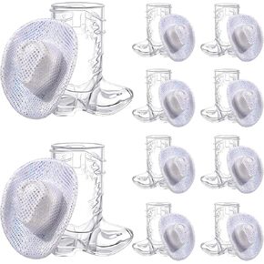 Vesici 20 Pcs 1 oz Silver Mini Cowboy Boot Shot Glasses Mini Cowgirl Hat Tiny Space Cowboy Hat Boot Shot for Dollhouse Decor(Silver)