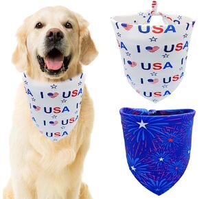 4th of July Dog Bandanas 2 Pack, Reversible American Flag Pet Scarfs for Boy and Girl, Premium Durable Fabric, Triangle Scarf Bibs Handkerchief for Puppy Pet