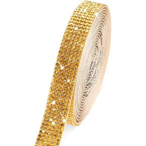 3 Yards Self Adhesive Crystal Rhinestone Diamond Decorative Sticker Bling Crystal Rhinestone Strips Stickers for Car Decoration or DIY Crafts (Gold, 0.51 Inch)