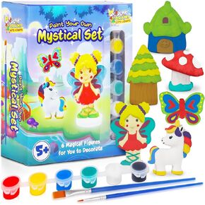 Play Brainy Paint Your Own Mystical Set - Ceramic Painting Kit for Kids w/Paint & Brushes, 6 Figures to Decorate - Creative Figurine Painting Kit, Kid Painting Kit - Toddler Painting Kit Ages 5+