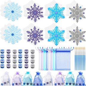 Seenelling 16 Pcs Snowflake Arts and Crafts Painting Kit with Organza Unpainted Plaster Statues Paint Your Own Ceramics DIY Ready to Paint Paintable Plaster for Christmas Party Winter Decor Gifts