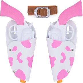 ArtCreativity Pink Cowgirl Holster and Western Toy Gun Set - Pink Toy Gun with Holster for Girls Cowgirl Costume, 2 Gun Toys, and Brown Western Belt - Cowgirl Accessories for Girls Halloween Costume