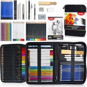 Smilo 76 Pack Professional Drawing Sketching Kit - Complete Art Supplies Set with Sketchbook,Graphite/Colored/Charcoal/Watercolor/Metallic Pencils - Ideal for Artists, Adults, Teens & Beginner Kids