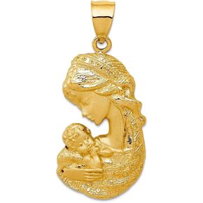 JewelryWeb 14K الذهب الأصفر المقعر المقعر الصلب أمي مصقول أمي تحمل سحر المراهق 37x17mm قلادة قلادة واسعة للنساء
