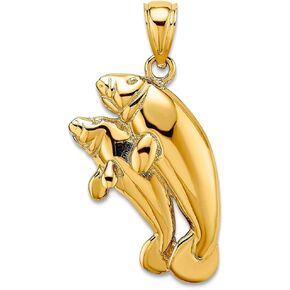 JolebryWeb 14K ذهبية مزدوجة MANATEES 2 D/High Polish Charm 23 × 15 مم عرض قلادة سميكة 4.2 ملم للنساء