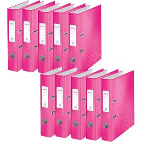 Leitz Wow Series 10060023 Quality Folder 180 Degrees Pack of 10 A4 Narrow 5.2 cm Spine Width Laminated Grey Board Pink