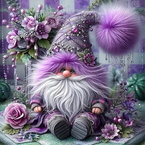 Purple Gnome Flower Diamond Art Kits for Adults, 5D Diamond Painting Kits for Adults Beginners, DIY Full Round Drill Diamond Dot Painting Gem Art Kits for Adult, Home Wall Decor 13.8x13.8 Inch