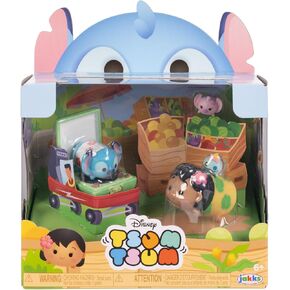 Disney Tsum Tsum Lilo & Stitch Story Moment Set, Figures Stand 7 cm Tall & Stackable, Includes a Medium Stitch & Lilo Figures with Small Angel & Crump Figures, for Kids Ages 6+