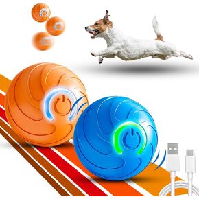 Duraspin Dog Ball, Duraspin Balls for Large Dogs, Alizure Dog Ball, 2025 New Upgraded Interactive Automatic Rolling with Lights, Dura Spin Dogs Balls That Moves on Its Own (Blue and Orange)