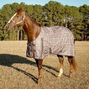 Jeffers Poplar Head Refuge 1200 Denier Turnout Blanket, 81" – Waterproof & Breathable Horse Blanket, 240g Insulation, Plymouth Brown Plaid, Adjustable Fit for Comfort & Safe Use, Durable Design