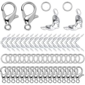 1250pcs Jewelry Making Accessories Set, 3 Styles Open Jump Rings, Bead Tip Knot Covers, Lobster Claw Clasps Jewelry Making Findings Kit for Bracelet Necklace DIY Crafts (Silver)