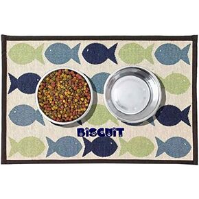 Personalized Tapestry Pet Food Mat (Kool Fishies)