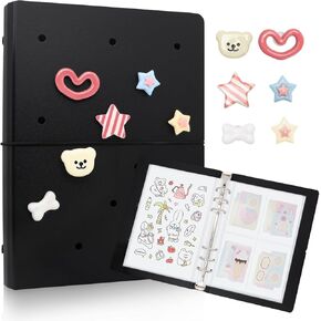Sticker Organizer Binder Stickers Storage Book Collecting Album A5 Hard Cover with Reusable Pocket Pages and DIY Charms for Adult Scrapbooking Supplies Keeper Holder (Beige)