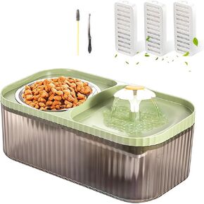 Marchul Cat Water Fountain and Stainless Steel Food Bowl, 100oz/3L Super Quiet Automatic Pet Water Dispenser with Smart Pump and 3 Replacement Filters for Cats and Small Dogs, Pink