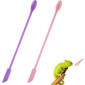 2 Pack Reptile Spoon Reptile Food Feeding Spoon Long Handle Gecko Powder Fruit Mixing Stirring Feeding Tool for Crested Gecko Bearded Dragon Gargoyle
