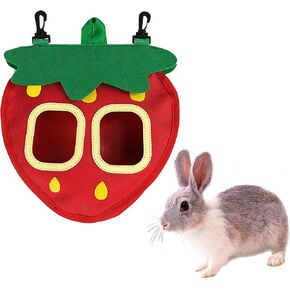 GKYZBB Rabbit Hay Feeder Bag for Cage Guinea Pig Timothy Hay Dispenser Storage Manger Hanging Large Less Waste for Bunny（Strawberries）