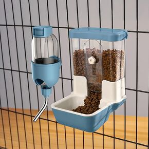 Automatic Pet Food Water Dispenser, Auto Gravity Pet Feeder Water Bottle Set for Crate Cage, Feeding Station for Small Dog Cat Rabbit Guinea Pigs Chinchilla Ferret Hedgehog (Gray)