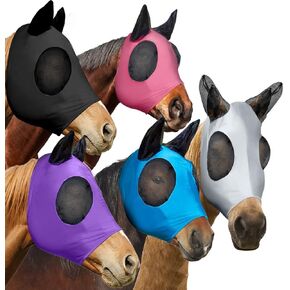 5 Pcs Horse Fly Mask with Ears Protection, Breathable Elastic Fabric Horse Full Face Coverage Mask with Eyes Protection and UV Sunlight Protection for Small Size Mini Horses (5 PCS)