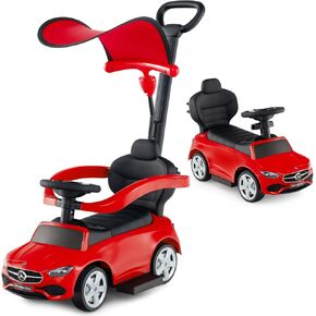 HONEY JOY Ride On Push Car, Licensed Mercedes-Benz Push Cars for Toddlers, Adjustable Canopy & Seat Storage, Horn, Toddler Push Car with Handle, Ride On Toy for Boys Girls(Pink)