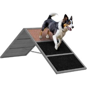 PawHut Dog Agility Ramp, Adjustable Height, A-Frame, Non-Slip Surface, Foldable, Gray