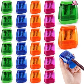 Pencil Sharpeners Manual for Kids, 40Pack Dual Holes Pencil Sharpeners Manual with Lid, Pencil Sharpener for School, Home, Office, Students, Teachers, Assorted 4 Colors
