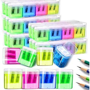Shemira 60 Pack Pencil Sharpeners Bulk, Manual Pencil Sharpener for Kids, Double Hole Handheld Pencil Sharpener for Classroom Supplies, Portable Pencil Sharpener for School Office Home, 4 Colors