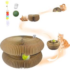 Kitty Kurlz, Magic Organ Cat Scratcher with Catnip Balls & Cat Toys - Reinforcement Clip Stops Collapse, Kitty Curls Cat Scratcher with Bell Ball for Indoor Cats, Cat Scratching Board