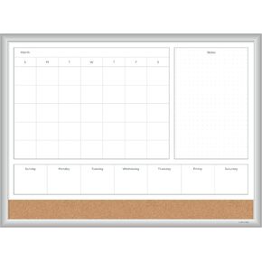 U Brands Magnetic Dry Erase 4-in-1 Calendar Board, 24"x18", Silver Aluminum Frame
