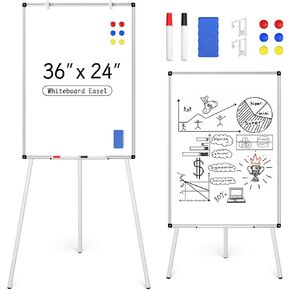 Magnetic Whiteboard Easel Stand, Dry Erase 36 x 24 White Board with Height Adjustable Tripod Stand, 3' x 2' Flipchart Easel Stand Presentation Board, 6 Magnets, 1 Eraser, 2 Pens