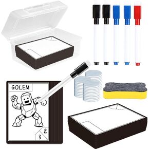 66 PCS Dry Erase Gaming Tokens Set: 30 Double-Sided Blank Cards, 30 Plastic Counters Gaming Tokens Discs, 5 Marker Pens and Storage Box for Game