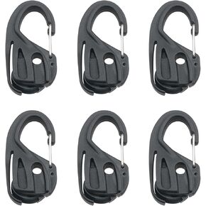 6PCS Stretch Rope Tightener Hooks Nylon Rope Tensioner No-Knot Tightener Plastic Stretch Rope Adjustable Hooks Self Locking Tightener Outdoor Canopy Rope Fishing Boat Accessories Black