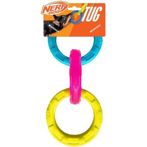 Nerf Dog 10.5in TPR 3-Ring Tug Dog Toy - Blue and Pink and Yellow