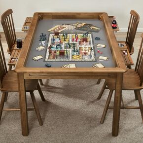 Board Game Table with Removable Table Top, Seats 4 to 6 Players with 57in x 33in Play Area, Includes Play Mat, Detachable Cup Holders and Dice Trays, Minimal Assembly Required