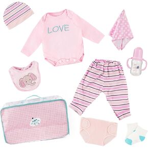 BABESIDE 9 Pcs Reborn Baby Doll Clothes and Accessories for 17-22 Inch Reborn Baby Dolls, Pink Doll Clothes with Doll Diaper Bag for Reborn Doll Girls & Boys (Dolls not Included)