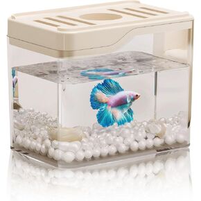 Mini Betta Tank, Small Acrylic Fish Bowl for Temporary Space, Stackable Cube for Fish, Shrimp, Inverts, White
