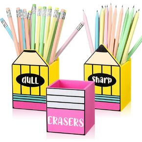 3 Pcs Sharp and Dull Pencil Holder Eraser Buckets Wooden Shaped Dispenser Finished Pen Holder No Diy for Back to School Teachers Classroom Management(Stylish)