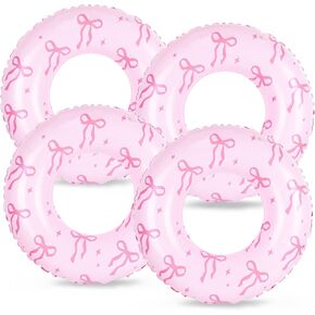 4Pcs Pink Bow Inflatable Pool Floats Cute Bowknot Swim Tubes Preppy Coquette Swim Rings for Summer Beach Swimming Party Toys