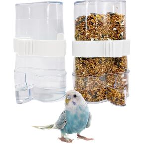 Bird Water Dispenser Parrot Water Feeder Bird Seed Container for Cage Parakeet Waterer Cage Accessories Automatic Feeding for Finch Lovebird Canary Small Birds(2Pcs)