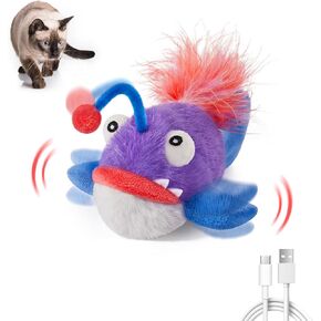 Potaroma Cat Toys Flapping Fish, Interactive Realistic Anglerfish Toy Stuffed with Catnip and Crinkle Paper Hangable Design for Bored Indoor Kittens 5.5 Inches