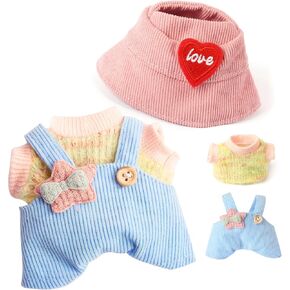 17 cm Doll Clothes, 3-Piece Set Stylish Clothes for 17cm Doll, Premium Outfit with Accessories for Doll- Oatmeal Hat & Tshirt & Carrot Jeans Romper (NO Doll)