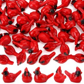 60 Pcs Mini Resin Red Cardinal Bird Tiny Animals Figurines to Hide Miniature Plastic Cardinal for Crafts Party Cake Topper Garden Lawn Dollhouse Micro Landscape Fairy Home Decor Tree Ornaments