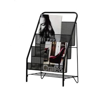 Bookcase Shelf Black Metal 3 Slot Magazine Rack File Shelf Storage Rack Floor Mounted Magazine Display Rack for Living Room Study Office Bookshelf with Storage