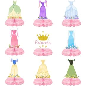 Princess Birthday Table Honeycomb Centerpieces Princess Table Topper Decor for Girl Birthday Fairytable Birthday Party Supplies Party Decorations (9 Pcs)