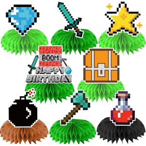 Pixel Birthday Party Decorations, Double Sided Honeycomb Centerpieces for Table Decorations, Cartoon Birthday Party Supplies
